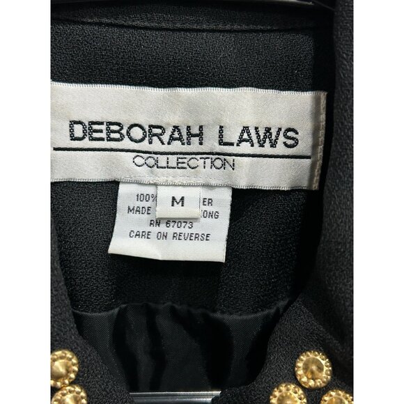 Deborah Laws Black Studded Jacket Decorative Gold Buttons Front Zip Sz Medium - Picture 5 of 9